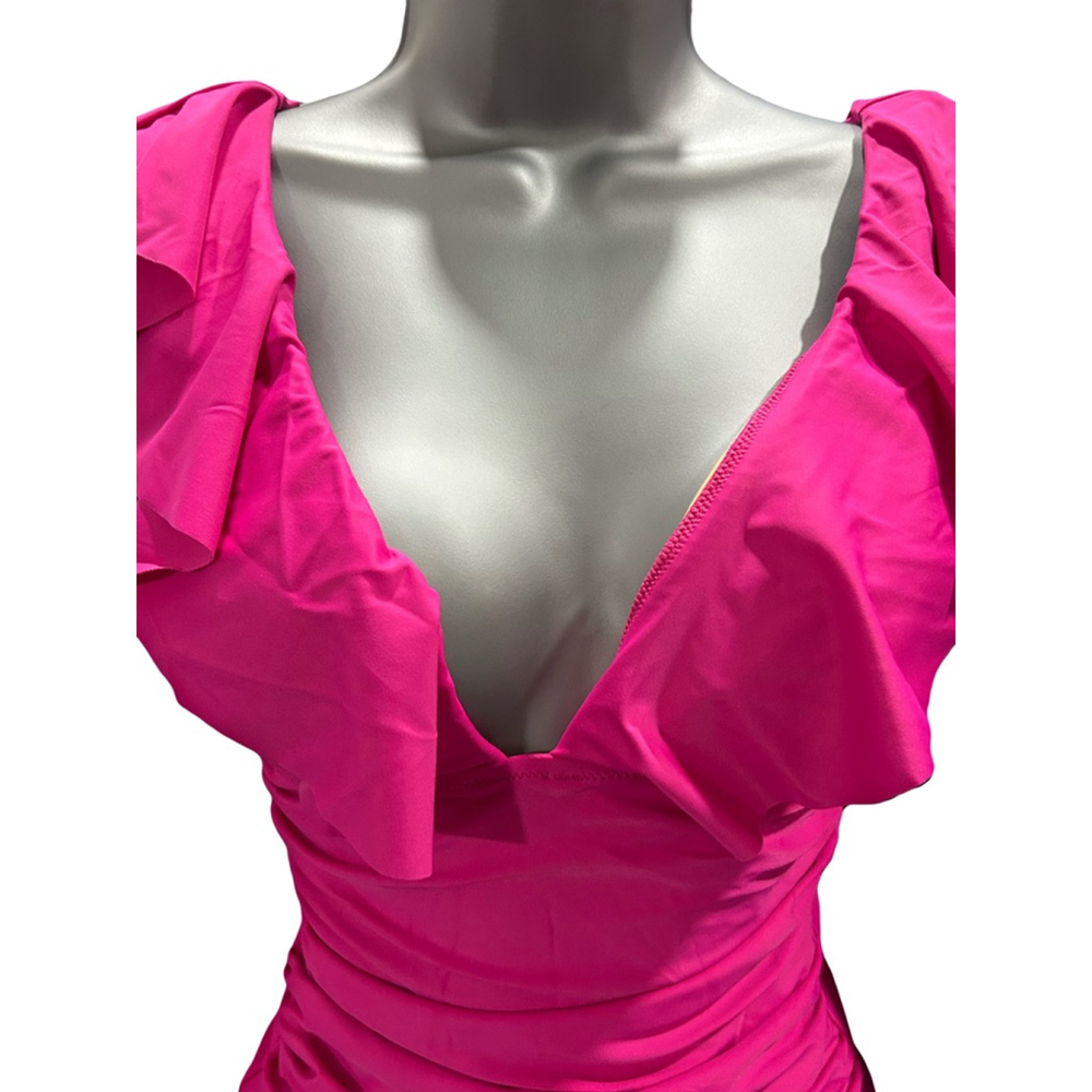 J.Crew Ruched ruffle one-piece swimsuit in pink - Picture 2 of 9